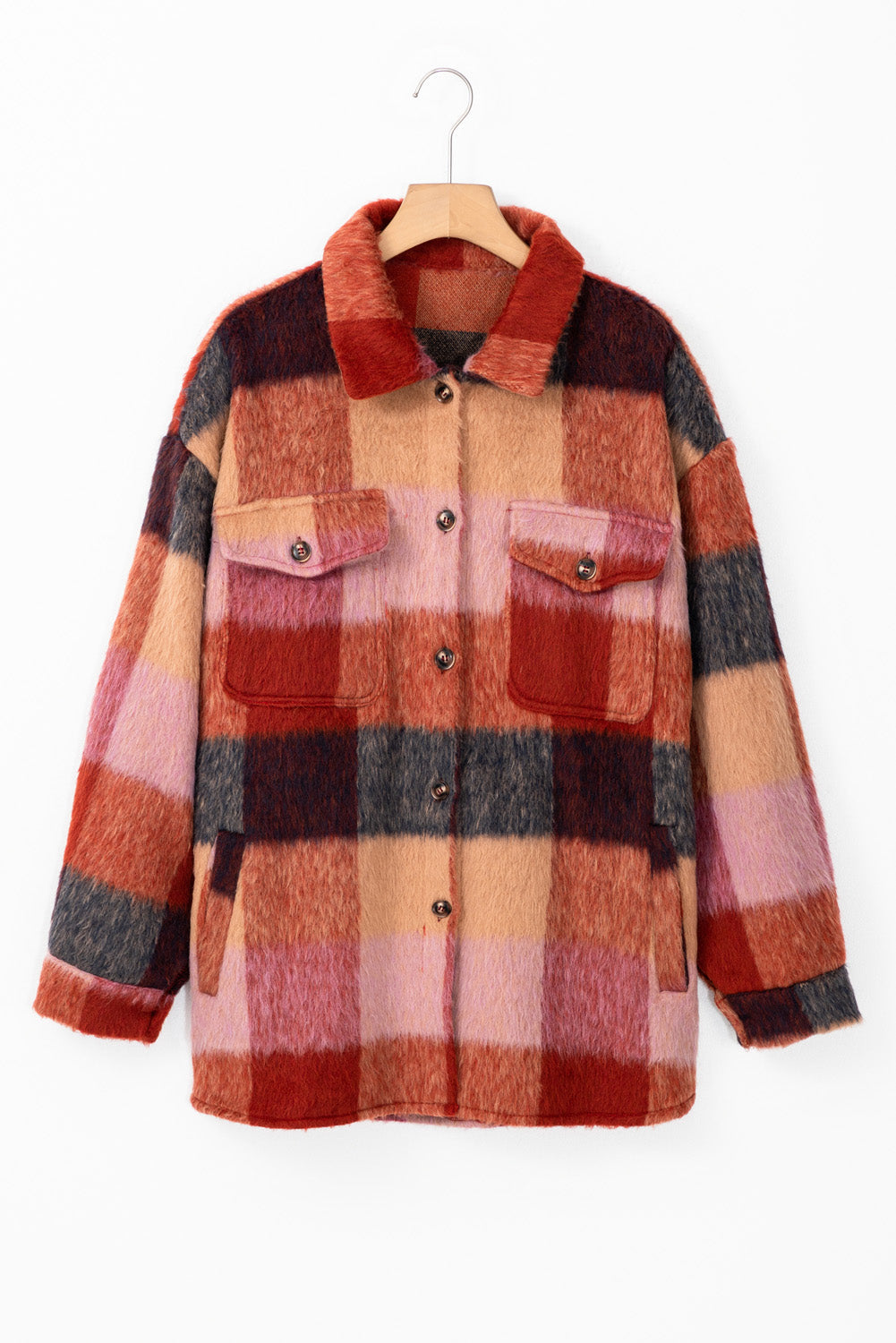 Orange Plaid Flap Pockets Buttoned Casual Plus Size Jacket Dear-Lover Dropshipping
